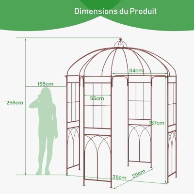 Pergola Plantes Grimpantes en Forme de Cage à Oiseaux Pavillon pour Mariage, Fête, Cérémonie, 211x211x256cm