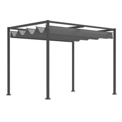 Pergola rétractable 2,98 x 2,13 x 2,22 m structure métal époxy anticorrosion toile haute densité 180 g/m² incluse