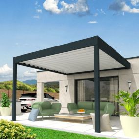 Pergola rétractable CONCEPT Mixte Gris anthracite / Blanc 4,00x5,213m (Motorisé à télécommande)