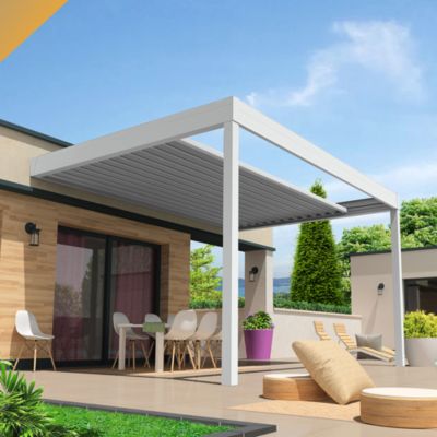Pergola rétractable HYLIA 5,00x5,213 M Motorisé à Télécommande + LED (Blanc RAL9010)