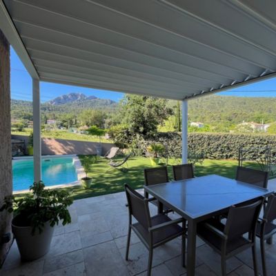 Pergola rétractable HYLIA 5,00x5,213 M Motorisé à Télécommande + LED (Blanc RAL9010)