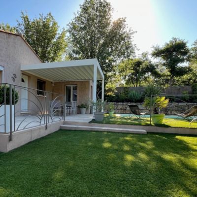 Pergola rétractable HYLIA 5,00x5,213 M Motorisé à Télécommande + LED (Blanc RAL9010)