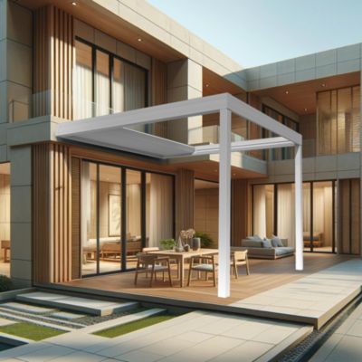 Pergola rétractable LASKA 4,00 x 4,068m Motorisé à Télécommande (Blanc)
