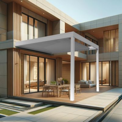 Pergola rétractable LASKA 4,00 x 4,068m Motorisé à Télécommande (Blanc)