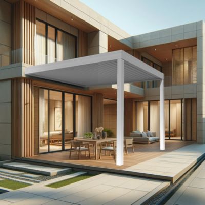 Pergola rétractable LASKA 4,00 x 4,068m Motorisé à Télécommande (Blanc)