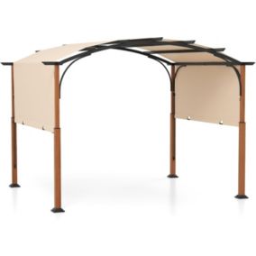 Pergola Rétractable Pergola de Terrasse Arquée avec Auvent Réglable Piquets de Sol Cadre en Métal Beige