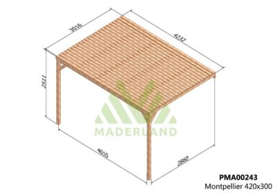 Pergola semicouverte adossée MONTPELLIER  420x300 cm  traité  résistance élevée