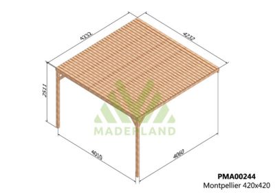 Pergola semicouverte adossée MONTPELLIER  420x420 cm  traité  résistance élevée