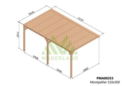 Pergola semicouverte adossée MONTPELLIER  510x300 cm  traité  résistance élevée