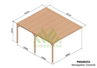 Pergola semicouverte adossée MONTPELLIER  510x420 cm  traité  résistance élevée