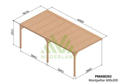 Pergola semicouverte adossée MONTPELLIER  600x300 cm  traité  résistance élevée