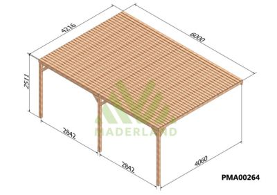 Pergola semicouverte adossée MONTPELLIER  600x420 cm  traité  résistance élevée