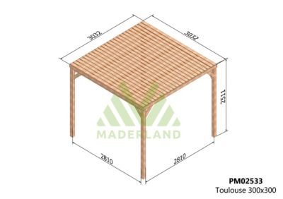 Pergola semicouverte TOULOUSE  300x300 cm  traité  résistance élevée