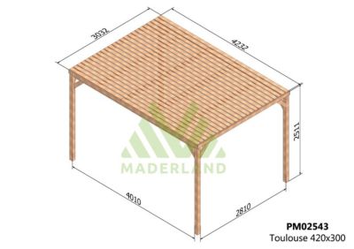 Pergola semicouverte TOULOUSE  420x300 cm  traité  résistance élevée
