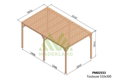 Pergola semicouverte TOULOUSE  510x300 cm  traité  résistance élevée