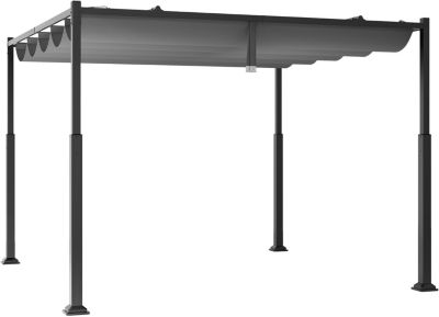 Pergola Terrasse avec Auvent Rétractable Coulissante Pergola Extérieure en Métal Robuste avec Pare Soleil Gris