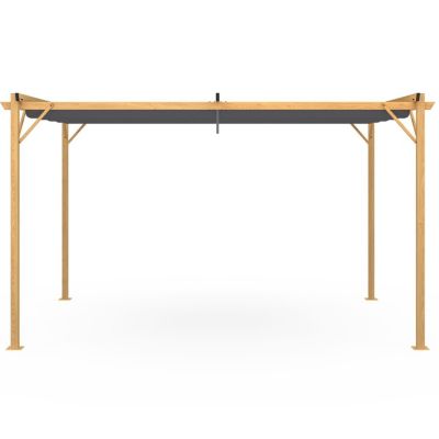 Pergola toit rétractable 4 pieds 3x4 M tonnelle effet bois toile gris anthracite