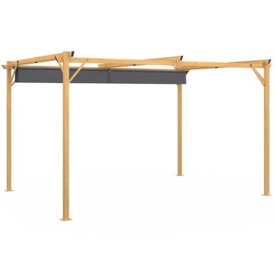 Pergola toit rétractable 4 pieds 3x4 M tonnelle effet bois toile gris anthracite