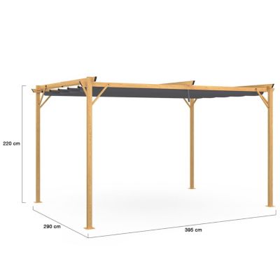 Pergola toit rétractable 4 pieds 3x4 M tonnelle effet bois toile gris anthracite