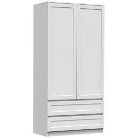 PERRY - Armoire 2 portes 2 tiroirs - Style classique - 90x50x180 cm - Penderie chambre