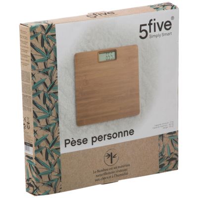 Pèse personne écran LCD en bambou l.28 x L.28 cm, 5Five
