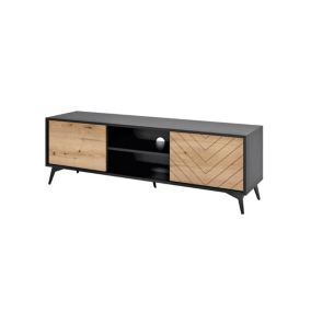 Peter - meuble TV - bois et noir - 154 cm - style industriel - Best Mobilier