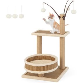 Petit Abre à Chat 79cm Arbre à Chat avec Tapis en Rotin Balle Suspendue Maison de Jeu