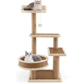 Petit Arbre à Chat 89cm Arbre à Chat Design avec Lit pour Chat Niches Supérieures Griffoir Maison en Peluche