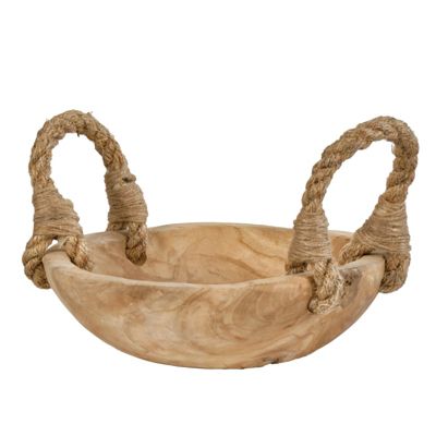 Petit bol 27 cm en bois de teck avec anses en corde de jute - ALAMO 01