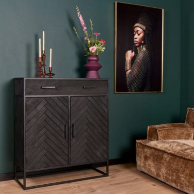 Petit buffet noir en bois de manguier 2 portes ALVERA