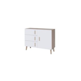 Petit buffet OSLO - Style scandinave - Coloris chêne et blanc - 100 x 78 x 40 cm