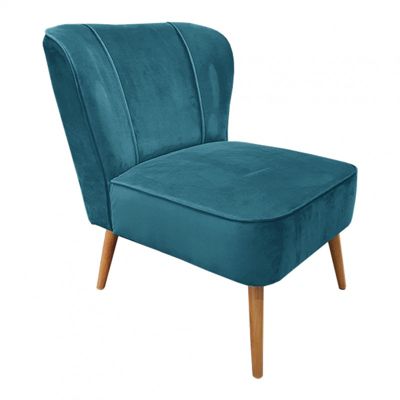 Petit fauteuil bas en velours bleu style crapaud - KARLA