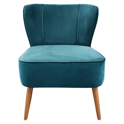 Petit fauteuil bas en velours bleu style crapaud - KARLA