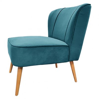 Petit fauteuil bas en velours bleu style crapaud - KARLA