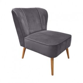 Petit fauteuil bas en velours gris style crapaud - KARLA