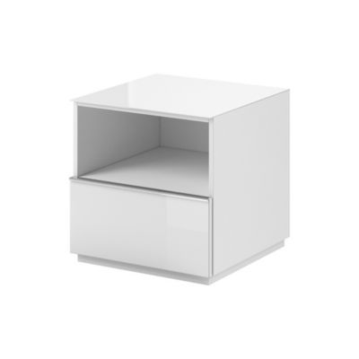 Petit Meuble TV ou meuble dappoint 50cm collection ZANTE avec 1 tiroir et une niche avec LED. Couleur blanc brillant.