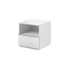 Petit Meuble TV ou meuble dappoint 50cm collection ZANTE avec 1 tiroir et une niche avec LED. Couleur blanc brillant.