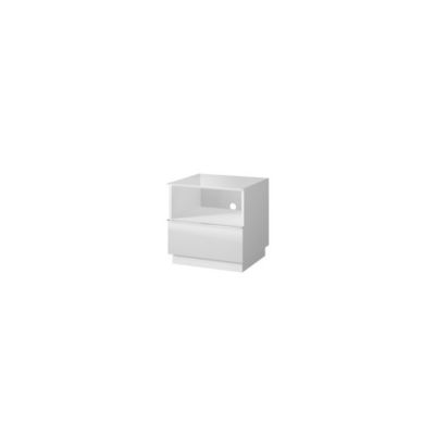 Petit Meuble TV ou meuble dappoint 50cm collection ZANTE avec 1 tiroir et une niche avec LED. Couleur blanc brillant.