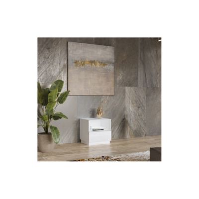 Petit Meuble TV ou meuble dappoint 50cm collection ZANTE avec 1 tiroir et une niche avec LED. Couleur blanc brillant.