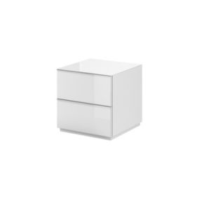 Petit Meuble TV ou meuble dappoint 50cm collection ZANTE avec 2 tiroirs. Couleur blanc brillant.