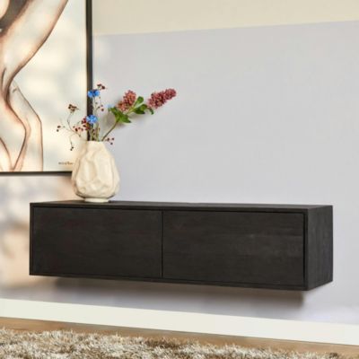 Petit meuble TV suspendu bois noir 2 portes JUNO