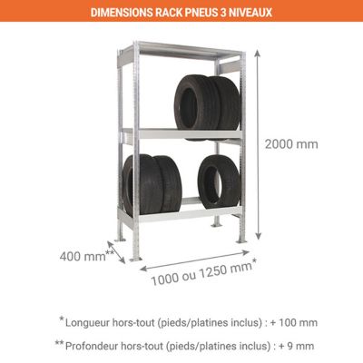 Petit rack à pneus 3 niveaux - Module de départ  : hxlxp  : 2000x1000x400mm - RAYOPN/P3N/2010/D