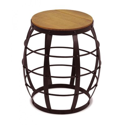 Petit tabouret - sellette indus rond bois et métal marron - LINEA