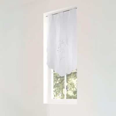 Petit voilage Festonné et  Brodé "Rose" (60x200cm - Blanc)