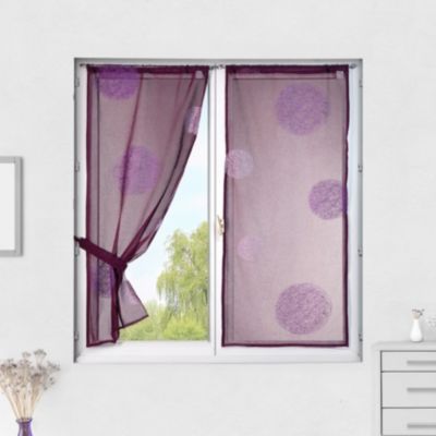 Petit Voilage Prune Brodé 'Ronds Mêlés' (80x160 cm - Prune)
