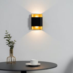 Petite applique carrée double éclairage LED extérieur noire et dorée  - Laila