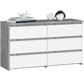Petite Commode AKORD CL100 Béton 100 cm 6 tiroirs façade Blanche 100x35x57 cm