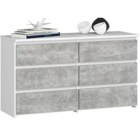 Petite Commode AKORD CL100 Blanche 100 cm 6 tiroirs façade Béton 100x35x57 cm