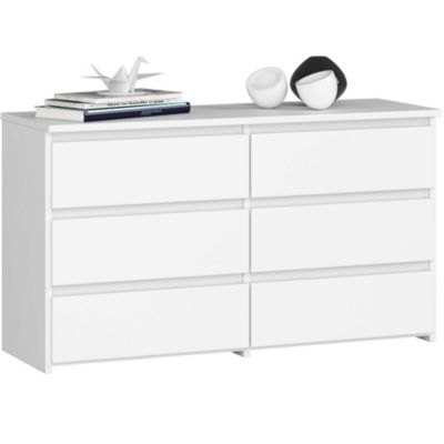 Petite Commode AKORD CL100 Blanche 100 cm 6 tiroirs façade Blanche 100x35x57 cm