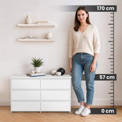 Petite Commode AKORD CL100 Blanche 100 cm 6 tiroirs façade Blanche 100x35x57 cm